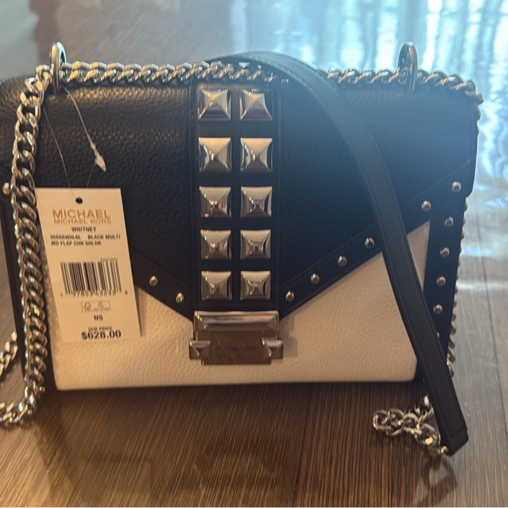 Michael Kors Black and White Crossbody Bag with Studded Accents